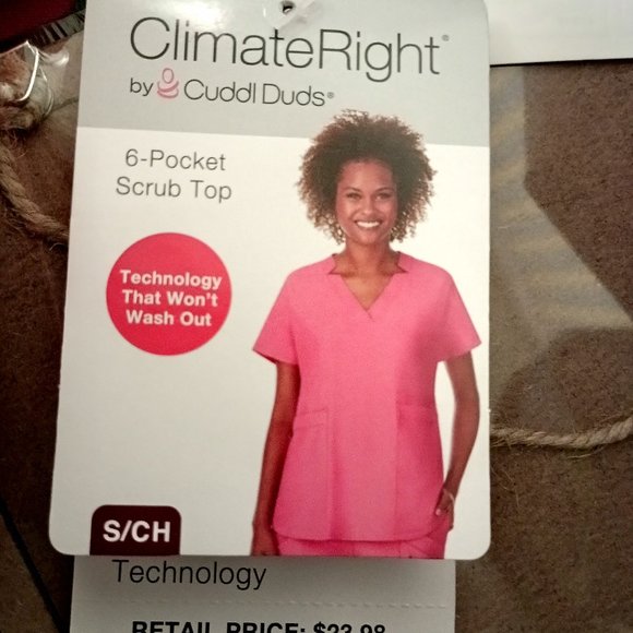 NEW ClimateRight by Cuddl Duds Women’s Woven Twill V-Neck Scrub Top Small - Picture 8 of 13